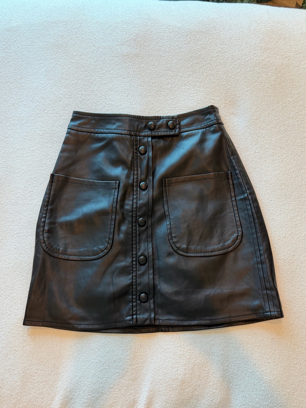 Mango Black Faux Leather Button-Front Mini Skirt